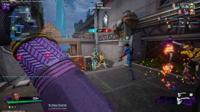 Numerous players attacking each other with axes and knives in FragPunk.