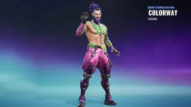 A shirtless man with a hairbun and a green tattoo holding his first up in FragPunk.