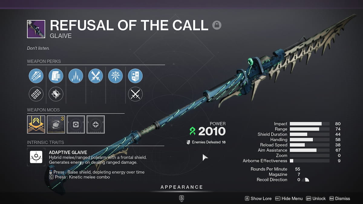 Refusal of the Call inspect screen in Destiny 2
