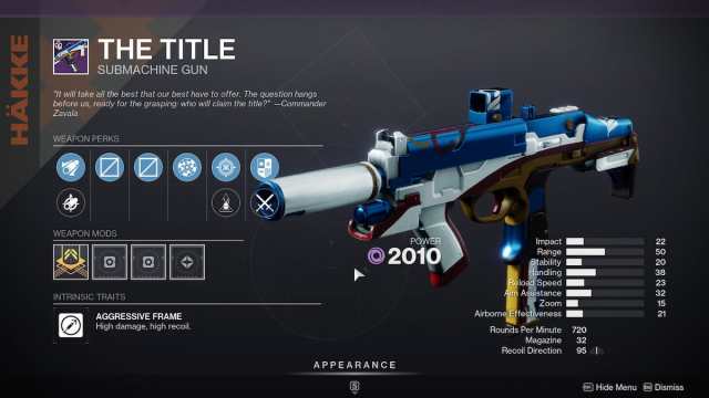 The Title submachine gun in Destiny 2
