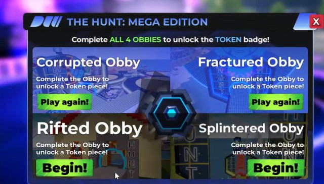 all required obbies to get the hunt token in drive world