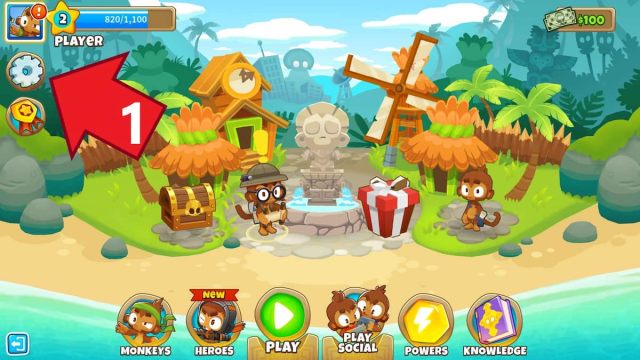 Settings button in the Bloons TD 6 menu