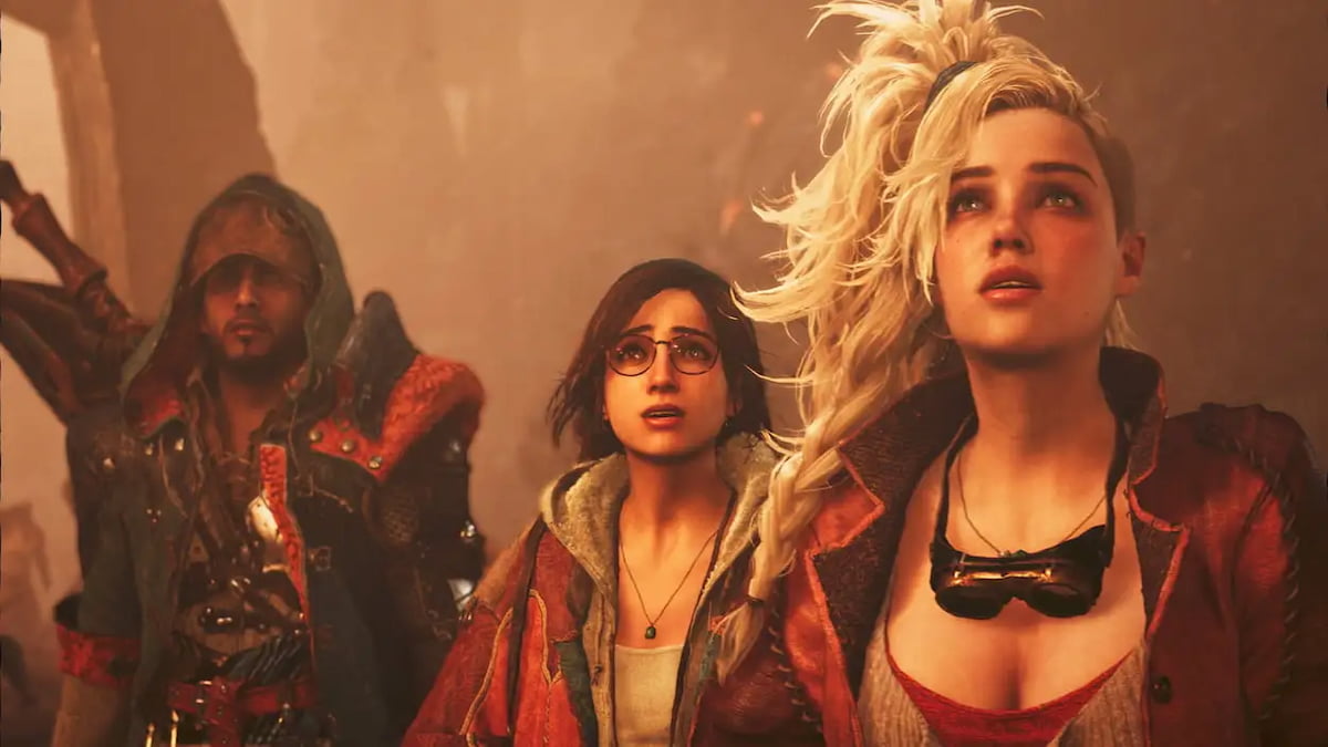 MH Wilds characters looking at something scary in the distance