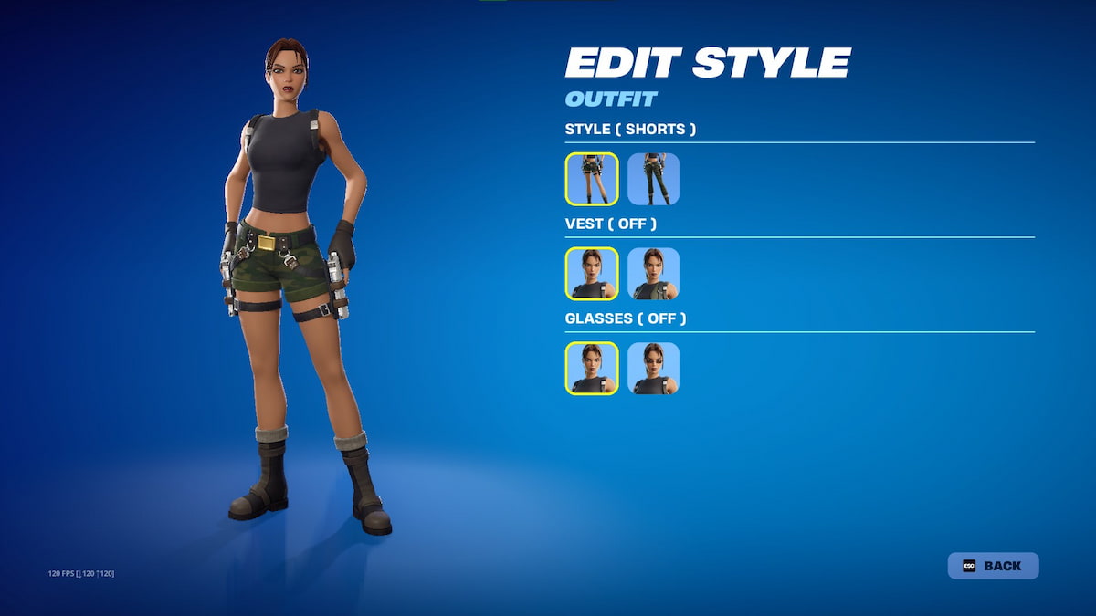 lara croft outfit in fortnite showing her different styles