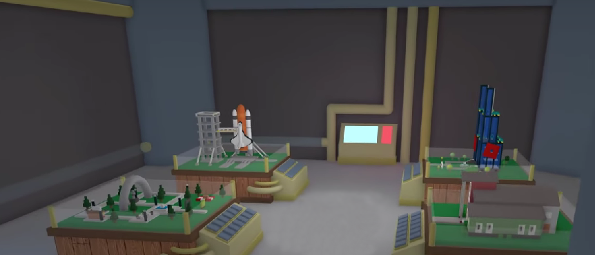 The room with the four mini map models in Natural Disaster Survival.
