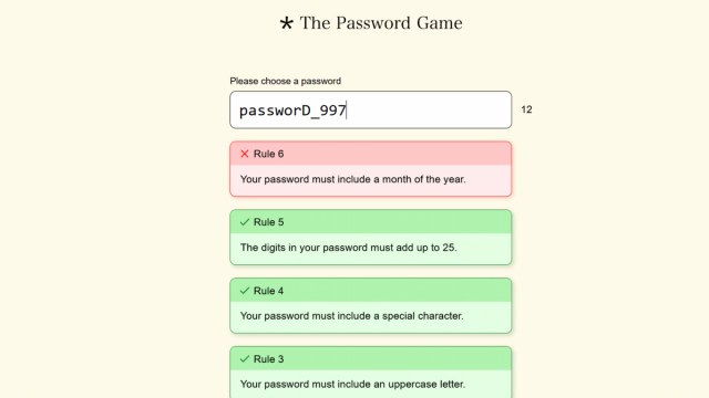 Rule 5 solved in the password game.