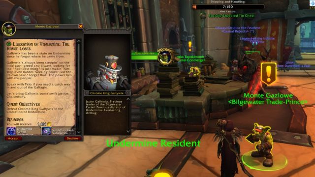 Player character in World of Warcraft Undermine picking up story mode quest.