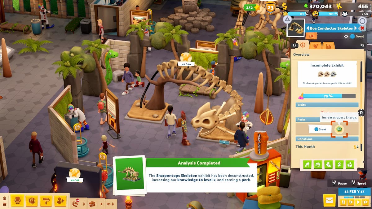 simply click on the exhibit and scroll to the plus sign to equip perks