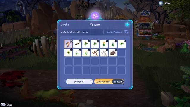 An active Ancient Vacuum with Night Thorns selected to be removed in Disney Dreamlight Valley.