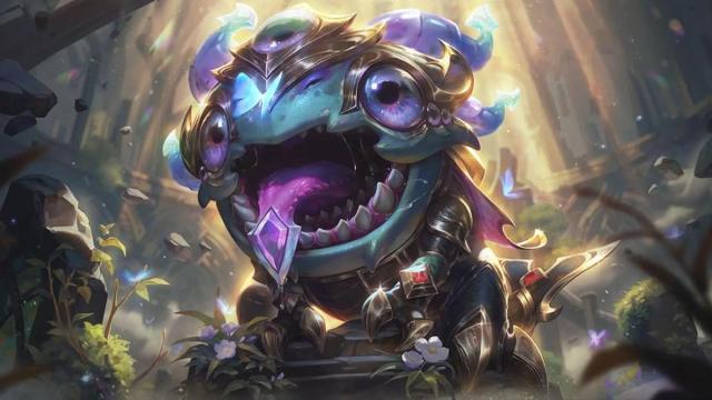 Victorious Kog'Maw from League of Legends drools with his mouth wide open. The Void creature.