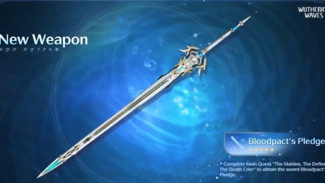 Wuthering Waves 5-star sword on blue sea background
