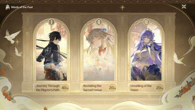 An image from Wuthering Waves of the Winds of the Past Event Screen. This showcases three areas where you can earn Seaside Cendrelis.