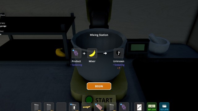 Schedule 1 mixing station input and output with product and banana mixer