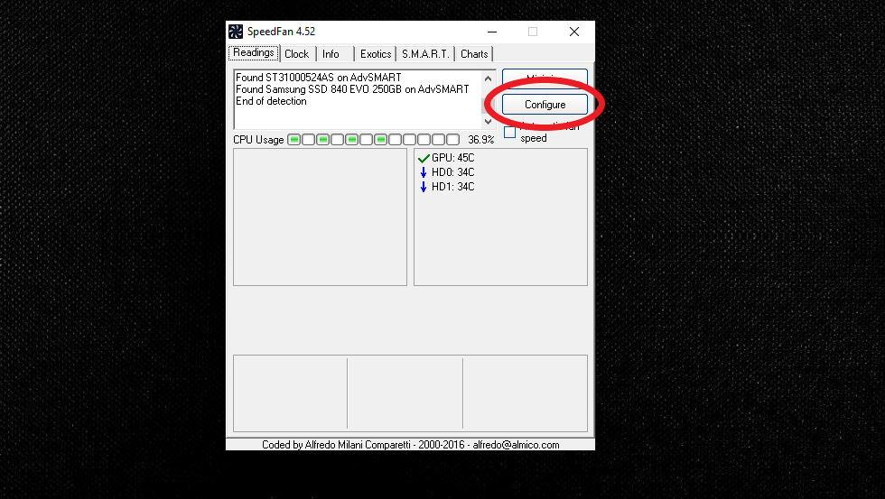 Adjusting the CPU fan speed using SpeedFan software