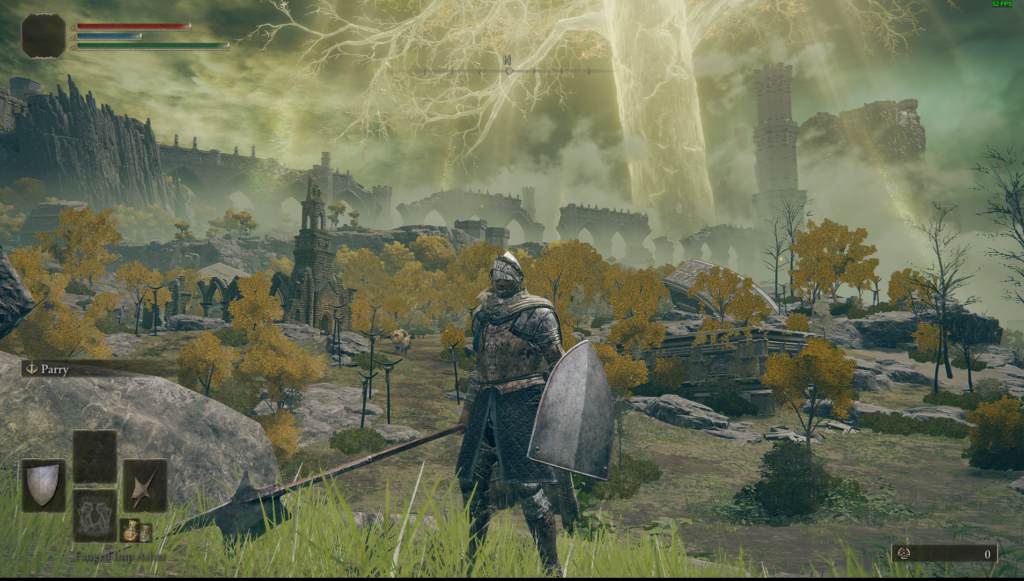 The vagabond class standing front and center wilding a halberd and shield in Elden Ring