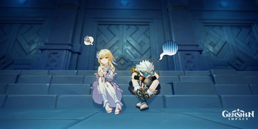 Bennett sitting upset on the stairs with Lumine