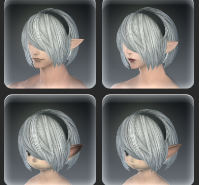 Screenshot showing the same hairstyle on four different races from FFXIV.