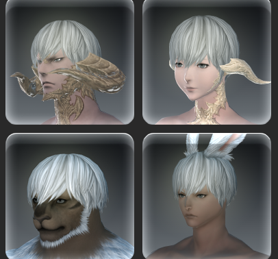 Screenshot showing the same hairstyle on four different races from FFXIV.