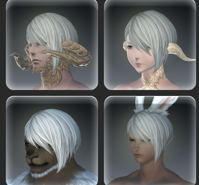 Screenshot showing the same hairstyle on four different races from FFXIV.