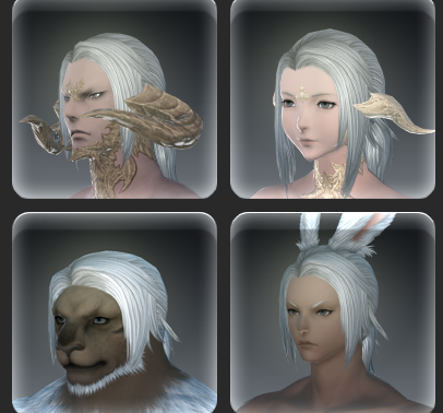 Screenshot showing the same hairstyle on four different races from FFXIV.