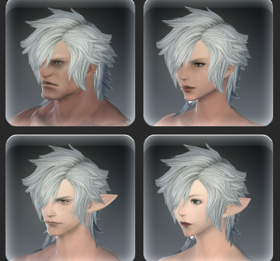 Screenshot showing the same hairstyle on four different races from FFXIV.