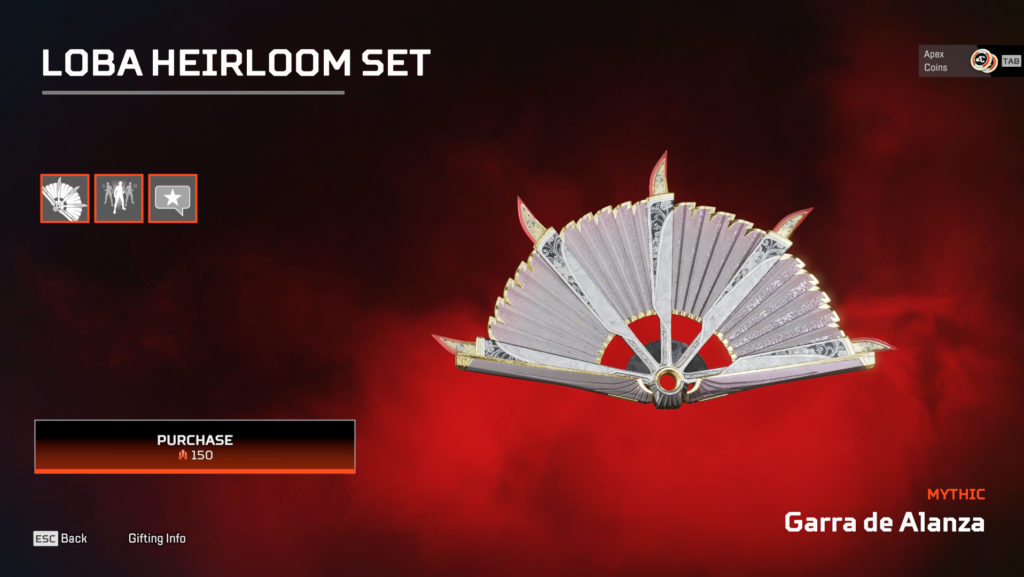 Loba's Garra de Alanza heirloom in Apex Legends.