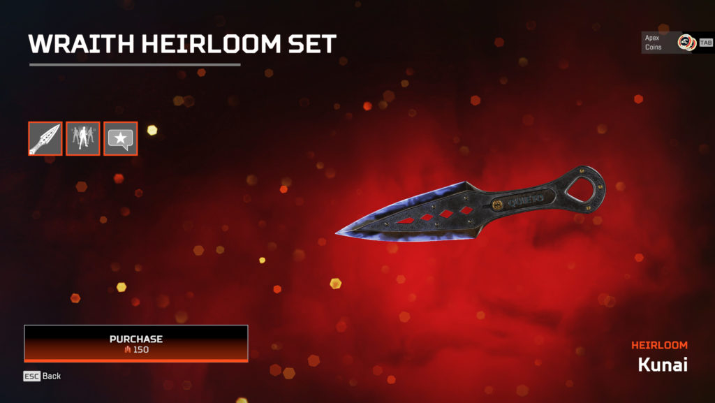 Wraith's Kunai heirloom in Apex Legends.