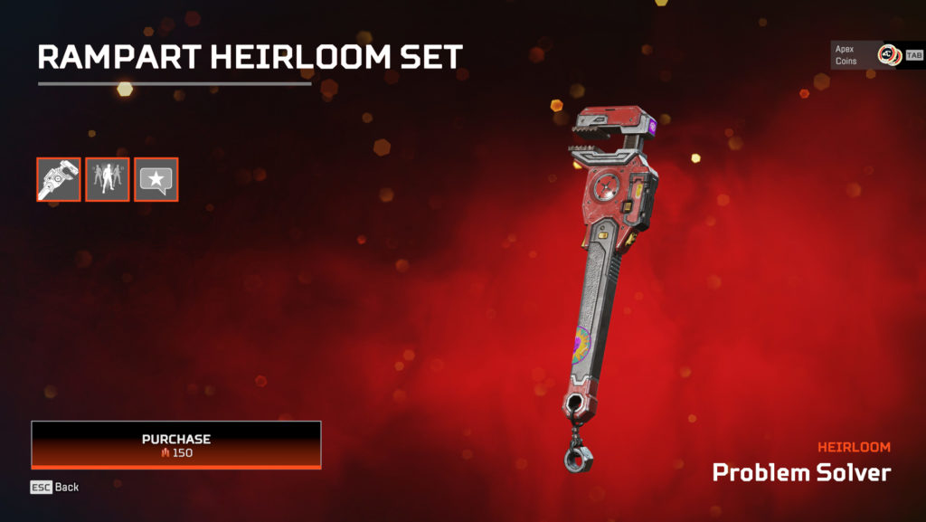 Rampart's Problem Solver heirloom in Apex Legends.