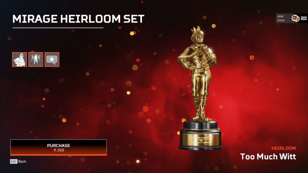 Mirage's Too Much Witt heirloom in Apex Legends.