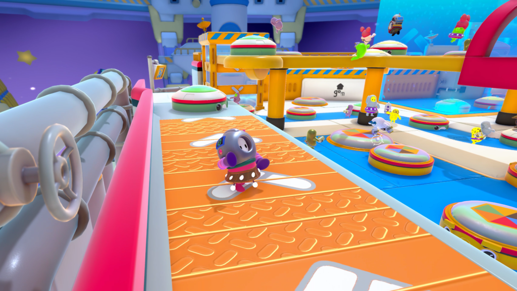 In-game screenshot of a player running backwards on a conveyer belt