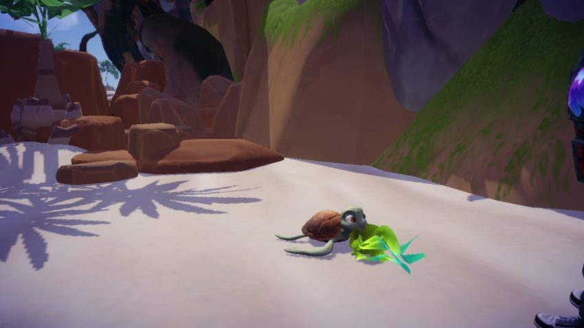 a sea turtle being fed in disney dreamlight valley