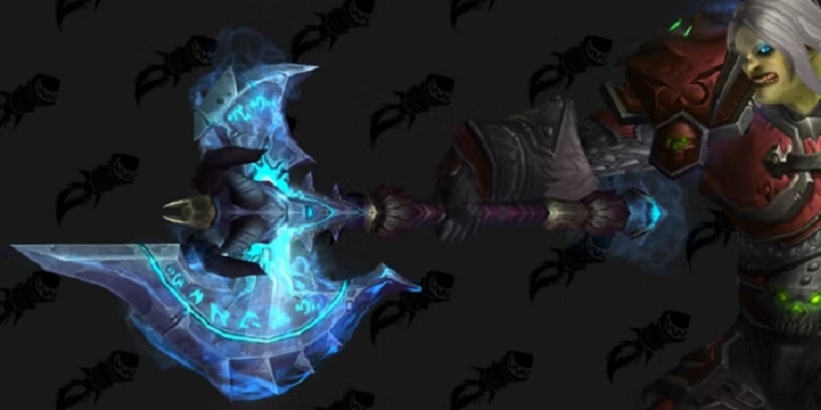 Orc character holding the Shadowmourne legendary weapon.