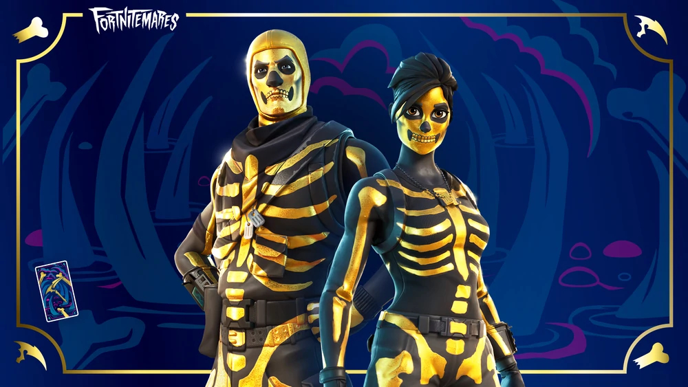 A man and woman is skull costume and face paint