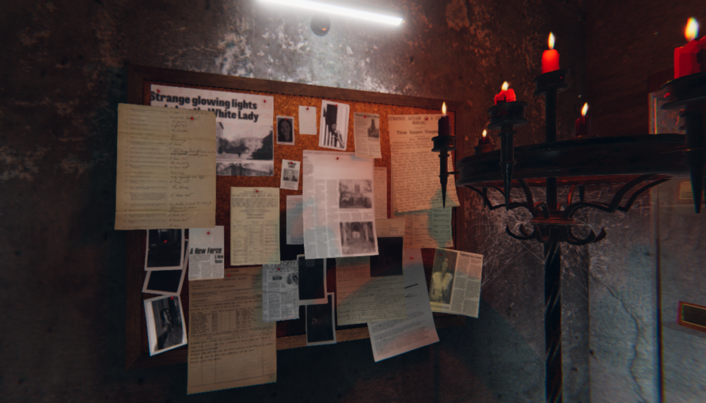 A bulletin board detailing lore in Phasmaphobia