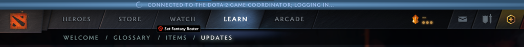 The Connected to the Dota 2 Game Coordinator Logging In error message.
