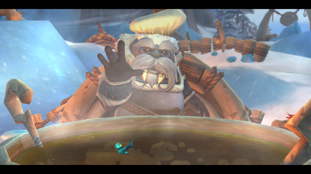 Chef in Iskaara dropping final ingredients in the soup.