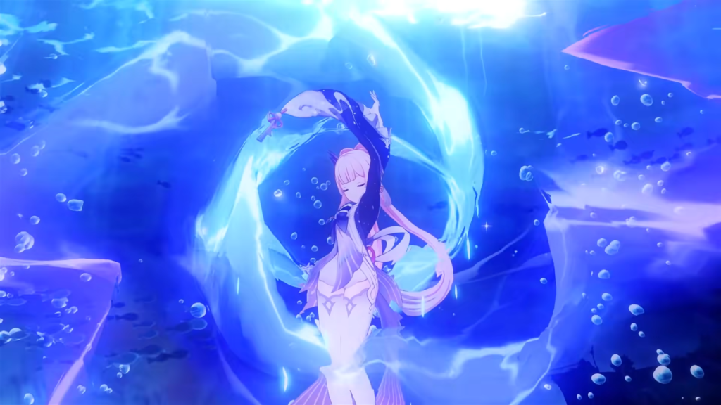 Kokomi swirling Hydro around her.