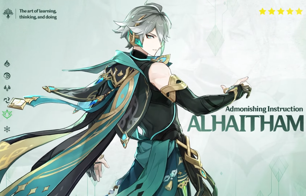 Alhaitham's key artwork where he is looking back over his shoulder.