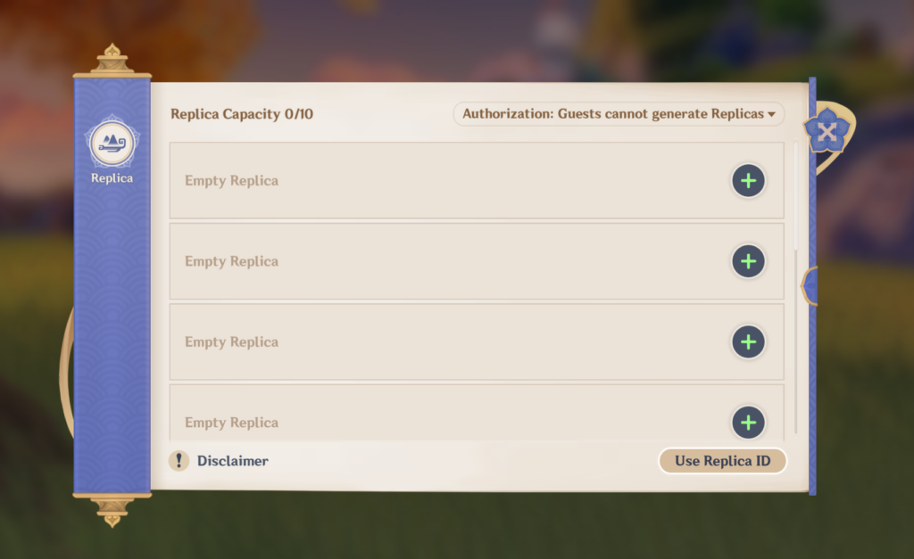 The Replica ID page.
