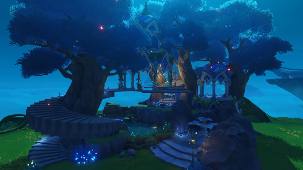 A blue themed palace inspire by Lothlórien.