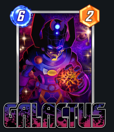 Galactus in a cute and cartoonish yet cool aesthetic, holding an orange planet.