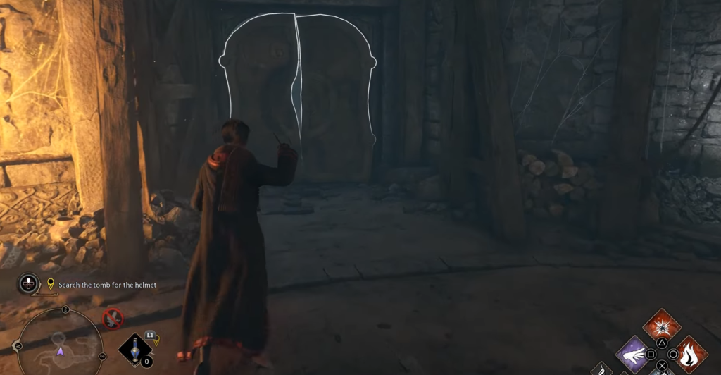 A screenshot of the second moth puzzle in Hogwart's Legacy.