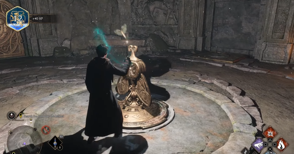 A screenshot of the third moth puzzle in Hogwart's Legacy.