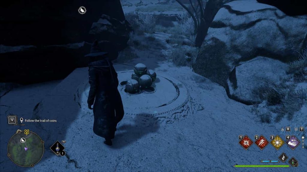 A screengrab of the spot to grab the stone orbs fofr the Merlin trial