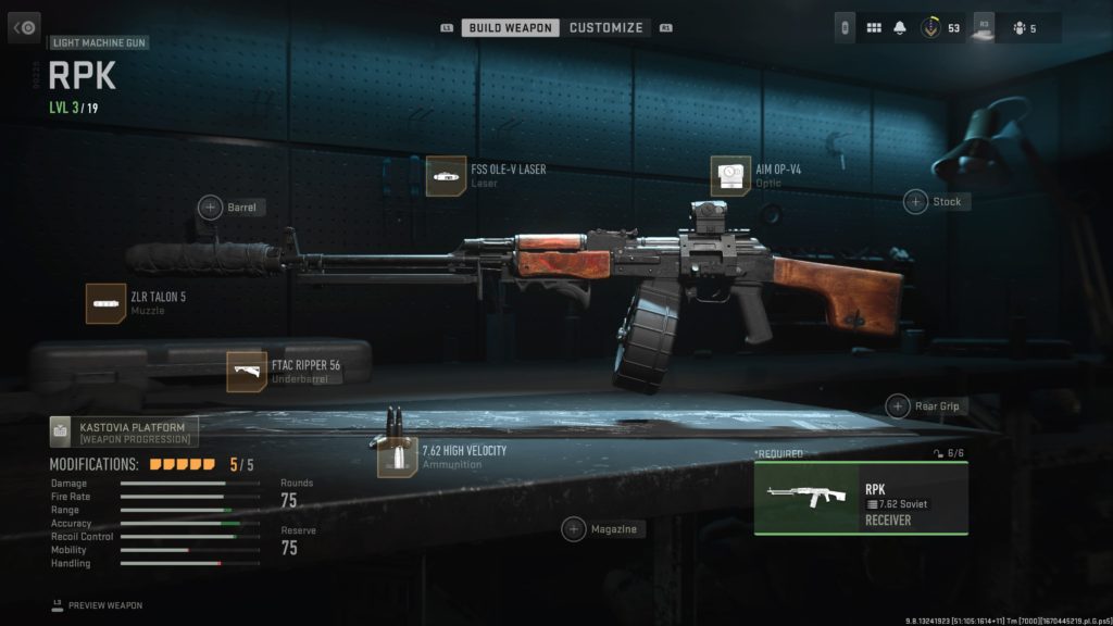 A screenshot of the best RPK loadout in Warzone.