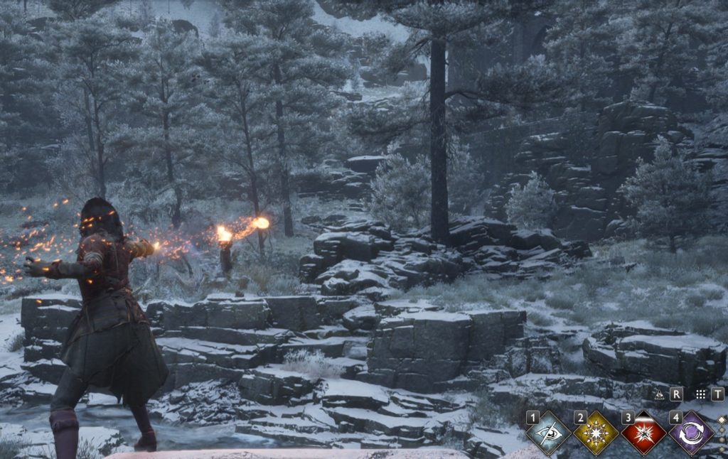 A screenshot of a character performing magic during the flaming pot Merlin Trial.