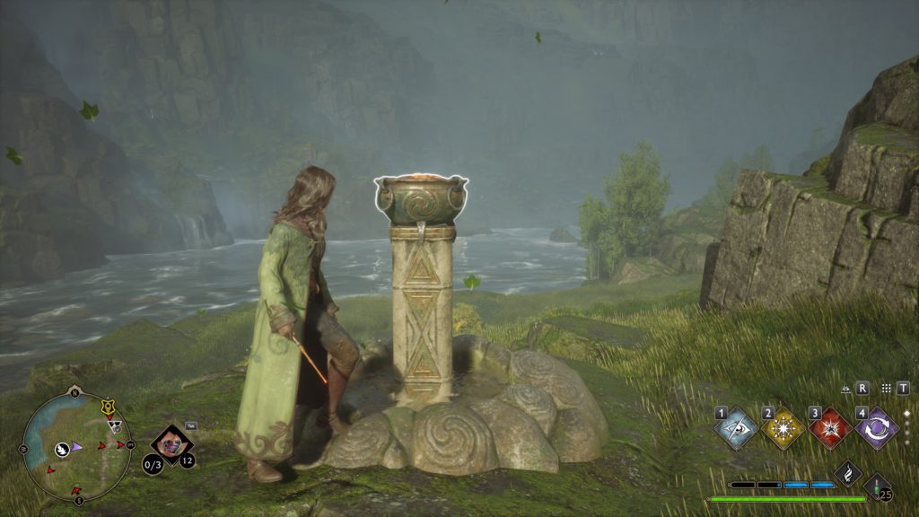 A screenshot of a character performing magic during the flaming pot Merlin Trial.